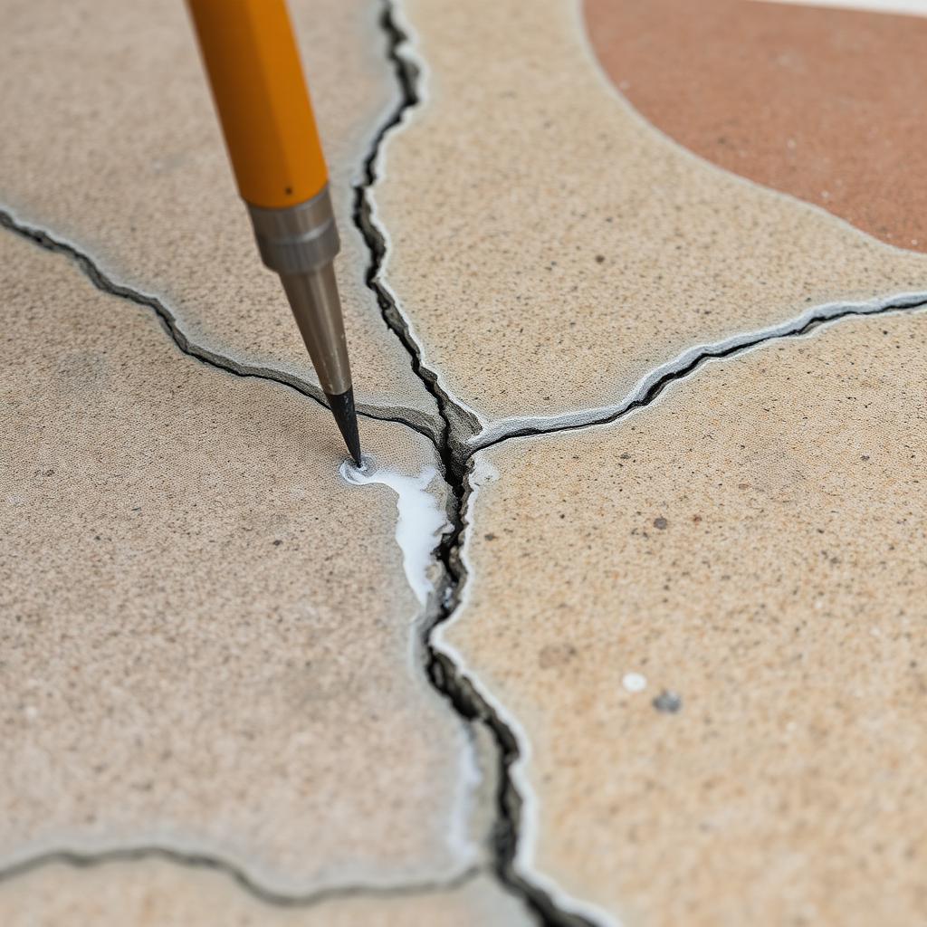 Repairing and colour-matching a crack in imprinted concrete