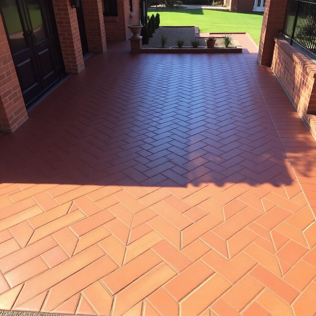 Herringbone brick pattern driveway freshly resealed